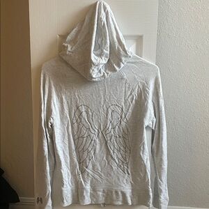 Victoria's Secret Light Gray Hooded Sweater with Angel Wing Embroidery
